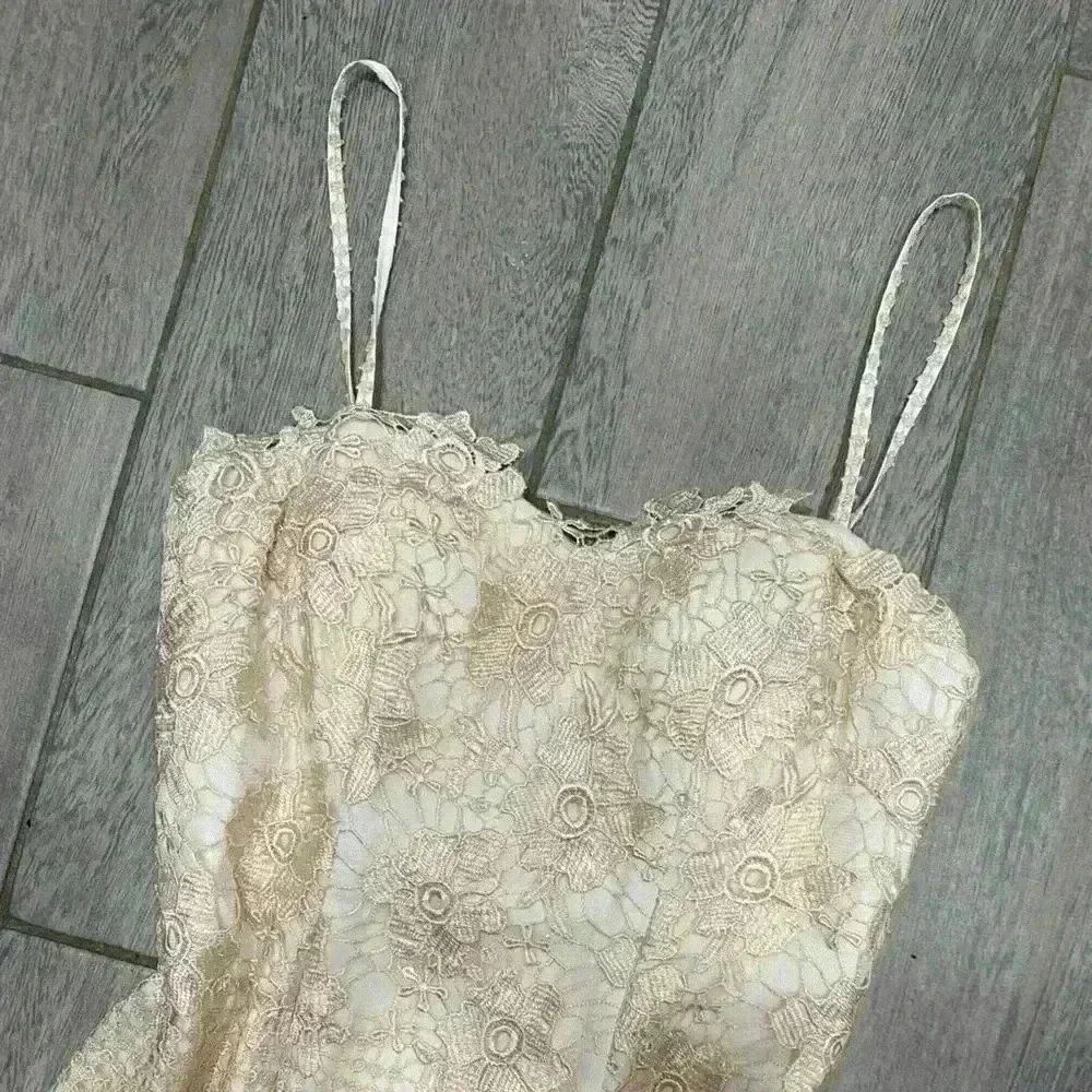 Aidan Mattox Champ Ivory Embroidered LaceTrumpet Maxi Wedding Dress  Size 2 - Picture 5 of 9